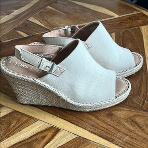 Toms Tan Wedge Espadrilles with Peep-Toe Size 11